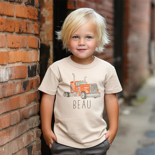 Personalized Big Orange Semi Truck Kids Shirt - Custom Name Tractor Trailer Rig Birthday Outfit - Boy Toddler Youth Kids Clothing3