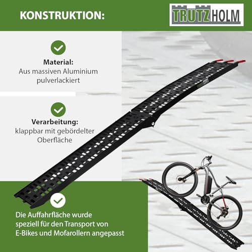 TRUTZHOLM 1 x Auffahrrampe klappbar 228 cm Traglast 340 kg Alu schwarz gelocht Motorradrampe Verladerampe