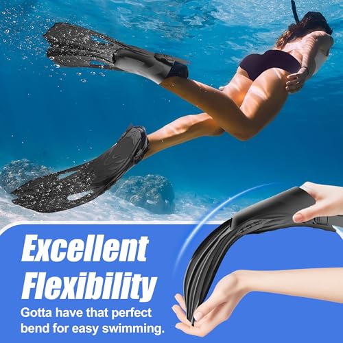 Aletas de snorkel ajustables para adultos, talla L/XL, diseño de talón abierto para buceo y natación miniatura 4