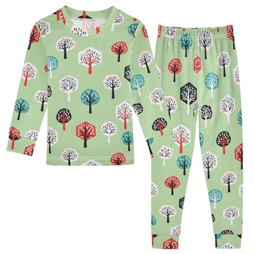 Pajama Sets Long Sleeve Tree Pattern on Light Green Soft Comfy Sleepwear 2 Piece PJS 3-8T