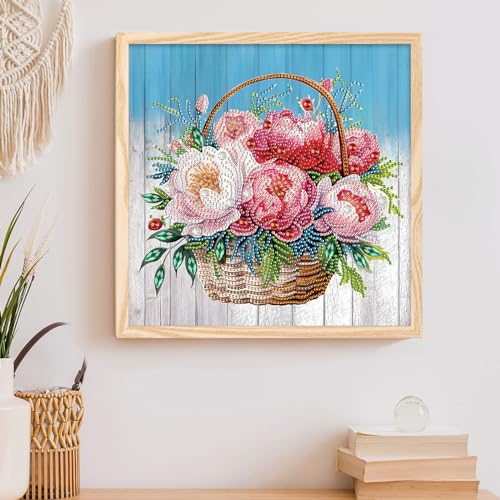 Image of AiYuanzsh Peony Diamond Art Kits for Adults, 12x12inch | Floral 5D Special Shape, For Beginners, Crystal Rhinestones, Home Wall Decoration Gift