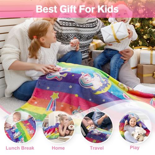 Image of Unicorn Gifts Toys for Girls Kids - Glow in The Dark Rainbow Blanket Best Christmas Birthday Valentines Easter Decor Present for Age 1-14 Years Old Teens Child Toddler Daughter Soft Cozy Throw 50 inchx60 inch