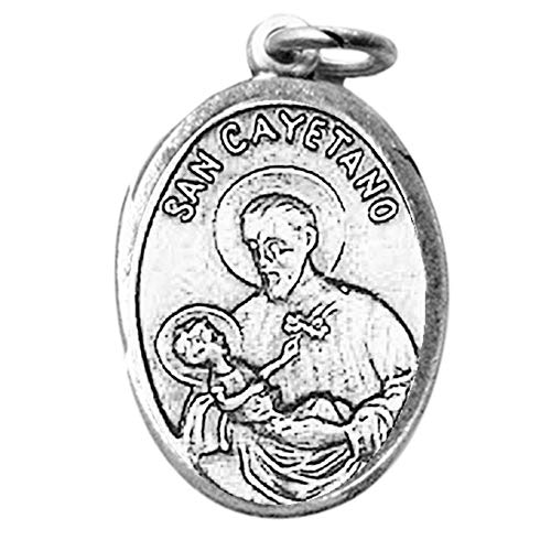San Cayetano Patron De Los Desempleados y la Buena Suerte Silver Oxidized Medal Blessed by His Holiness