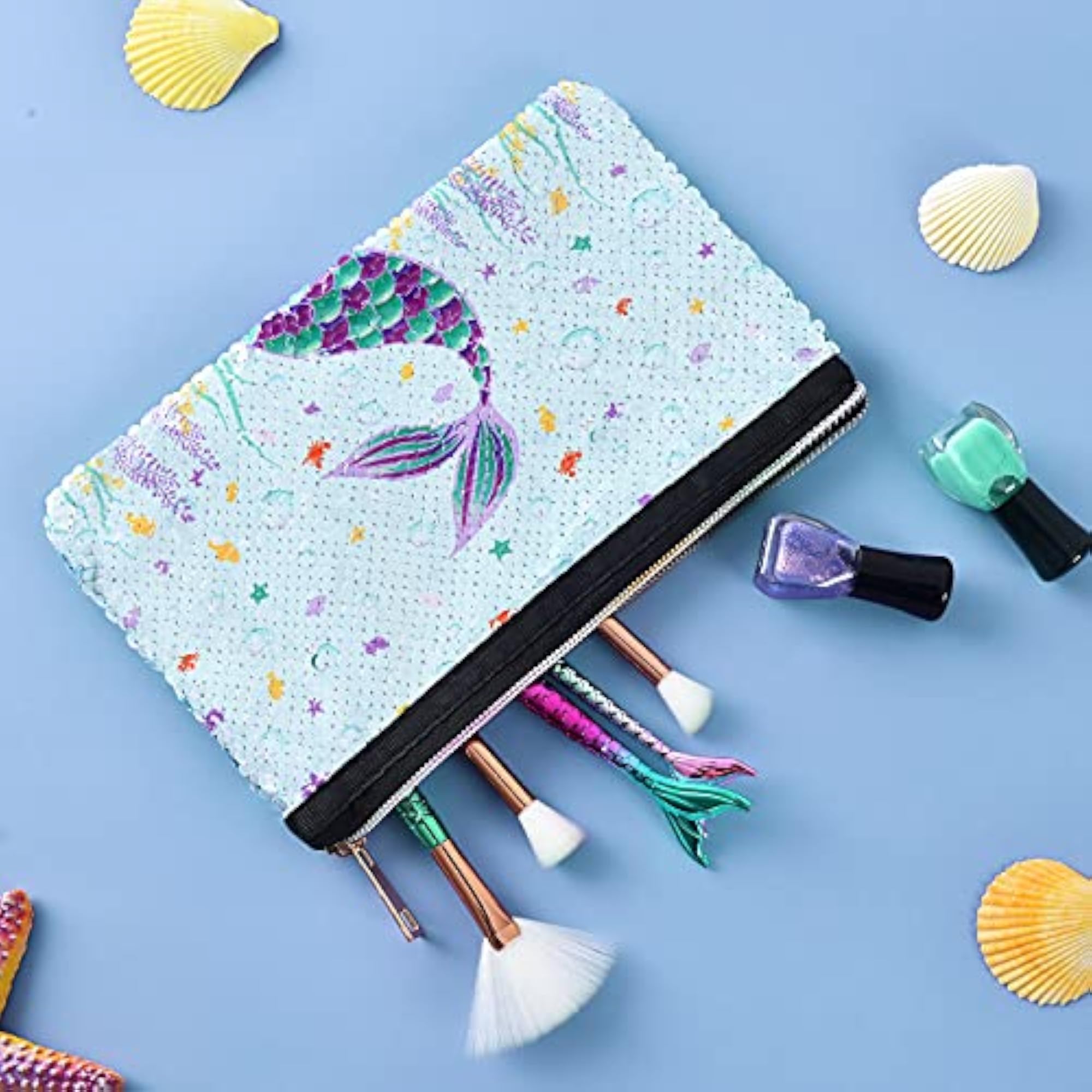 Mermaid Cosmetic Bag, Glitter Sequin Makeup Organizer
