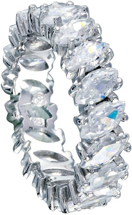 Sterling Silver Ladies Eternity Band Ring w/ 3 mm x 6 mm Marquise Cut CZ Stones