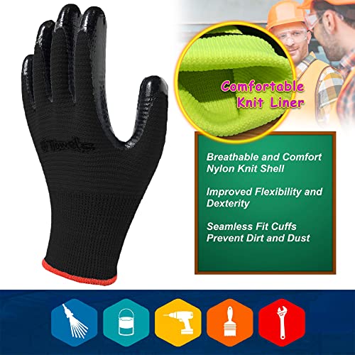 Utowels Work Gloves For Men And Women 8-Pack Safety Gloves For Working, Gardening, Utility, Rugged Nitrile Rubber Firm Grip Coating (Size Large Fits Most, Black) #TOP1