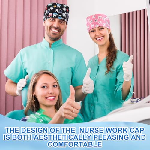 Image of Unittype 4 Pcs Nurse Caps for Women Nursing Working Caps with Button and Sweatband Adjustable Elastic Scrub Hats for Dentist