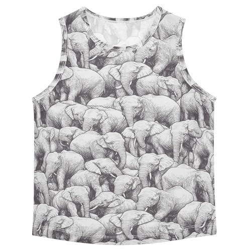 Boys Tank Top Shirts White Elephants Animal Sleeveless T-Shirts Crew Neck for Kids Clothing Children
