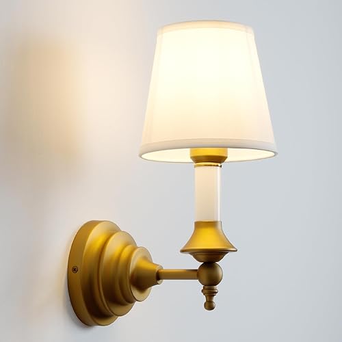 Miniatura 1 de Lámpara de pared vintage de tela rústica, lámpara de pared de tela de lino rústica, lámpara de pared con acabado de latón antiguo cableado para