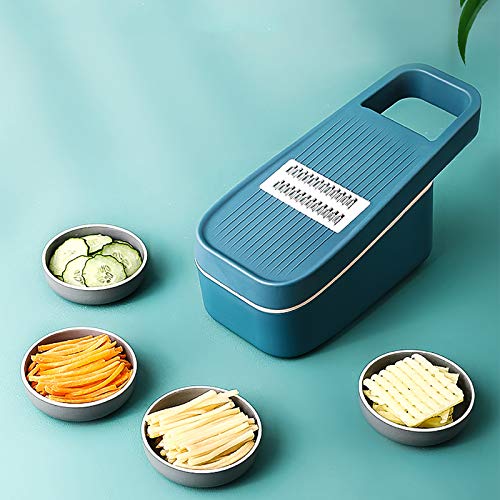 Spiralizer - Mandolina para cortar tomate, patata, ajo, verduras, cebolla, picador, multifuncional, cortador de tomate, ensalada, picador de alimentos con contenedor, azul, 28 x 12 cm