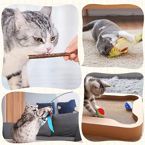 TAVADA 33 pcs Katzenspielzeug Set mit Katzentunnel,Katzenspielzeug mit Katzentunnel,Kätzchen Maus Spielzeug Set,Katzen Spielzeug,Plüschspielzeug,Federspielzeug für Kitty Katzen