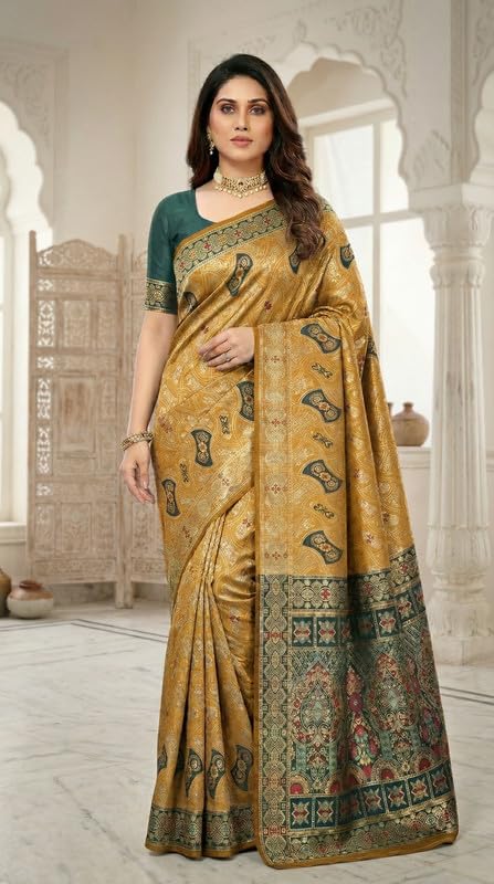 Image of C J Enterprise Women's Pure Soft Silk Saree With Blouse Piece For Wedding (Damru-Patola)