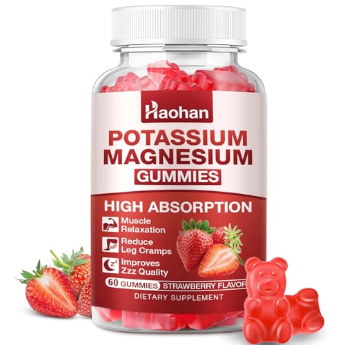 Potassium Magnesium Gummies with Electrolytes & Vitamins - Magnesium Glycinate, Potassium Citrate, Calcium, Vitamins B6, D3 & K2 for Muscle Function & Recovery - Vegan, Strawberry, 60 Count