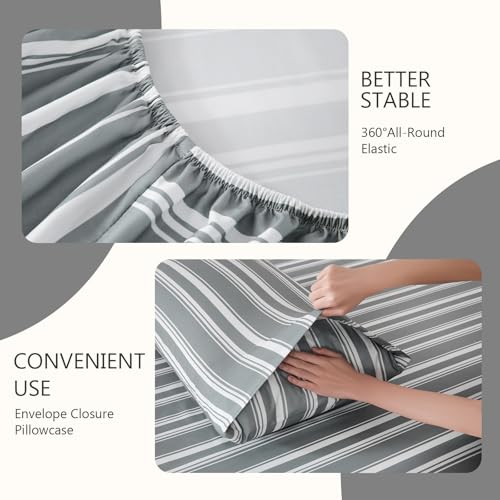 Image of MCO 4Pieces Striped Sheets Set, Breathable King Sheet Set with 16 inch Deep Pocket,Modern & Luxury, Brushed Microfiber Bedding Set(King, Gray)