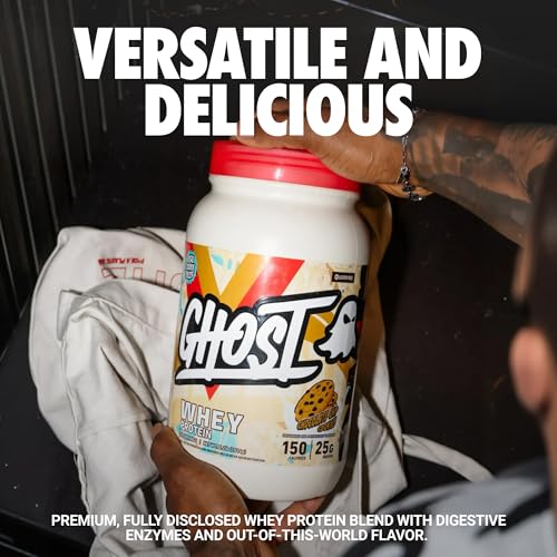 Image of GHOST Whey Protein Powder, Chocolate Chip Cookies - 2LB, 25G of Protein - Whey Protein Isolate & Concentrate Blend - Post Workout Fitness & Nutrition Shakes with Real Cookie Pieces - Gluten-Free