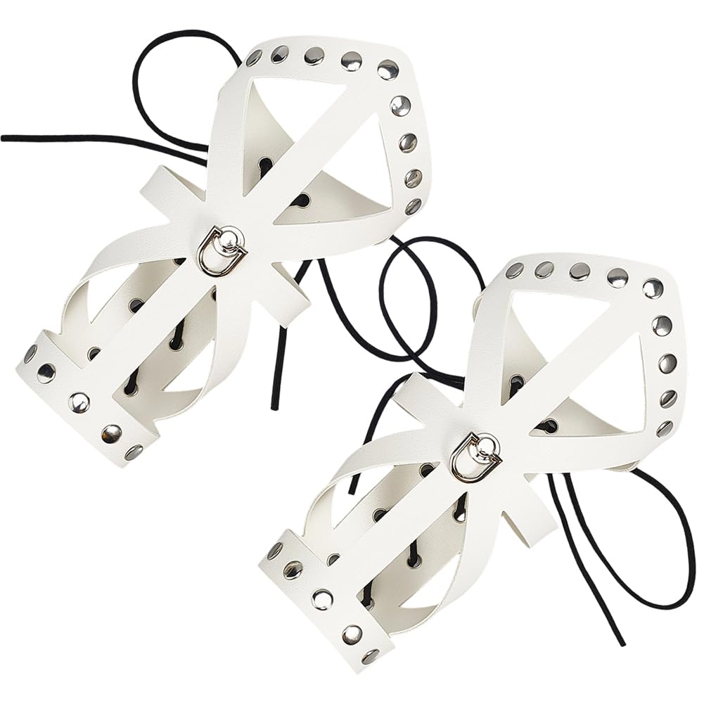 GORGECRAFT 1 Pair White Gauntlet Wristband Leather Arm Guards Viking Wrist Armor Medieval Arm Bracers Punk Adjustable PU Leather Fretwork Cuffs Armband with Wax Cord Jewelry Costume Kit for Men Women