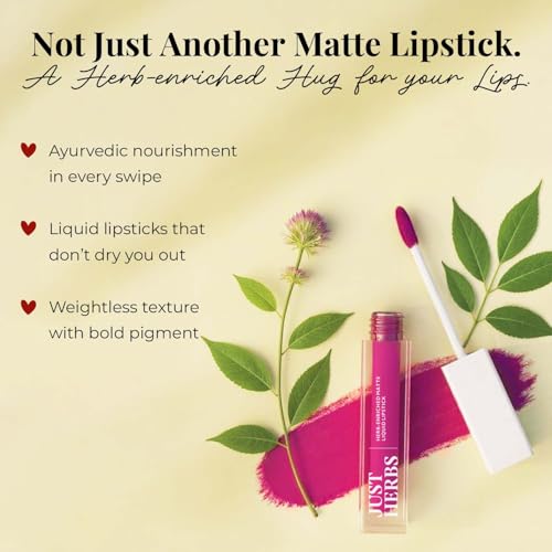 Image of Just Herbs Ayurvedic Liquid Lipstick Kit Set of 3 with Long Lasting, Hydrating & Lightweight Lip Colour, Full Size - Paraben & Silicon Free - 6 ml (Night + Cocktail Look) (Pack of 2)