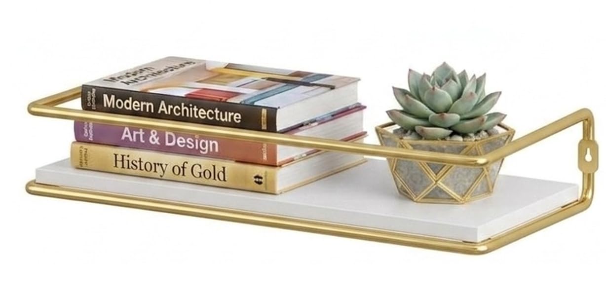 Optimal Products Floating Deco Wall Mounted Shelves Picture Ledge Display Rack Book Storage Shelf UK (White, 40 x 15 x 5.4 cm)