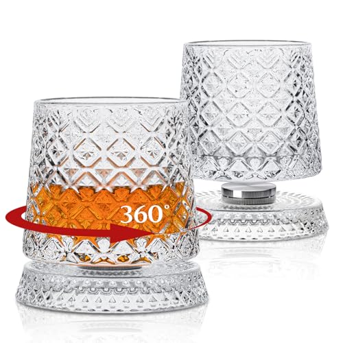 INSETLAN Set di 2 bicchieri da whisky girevoli da 300 ml, bicchieri da whisky antichi alla moda, set di bicchieri da whisky per scotch, bourbon e cocktail, regalo speciale per uomini (fiocchi di neve)