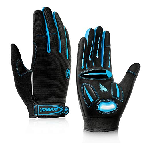 Cycling Gloves Full Finger Bike Gloves 5MM Gel Pads Bicycle Dirt Bike Gloves Shock-Absorbing Mountain Bike Gloves Anti-Slip Biking Gloves Breathable Motorcycle Gloves for Men Women Blue-M