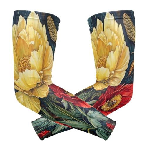 Kigai Poppy Flower Dragonfly UV Sun Protection Arm Sleeves for Men Women Cooling Compression Sports Arm Sleeves Tattoo Cover Up
