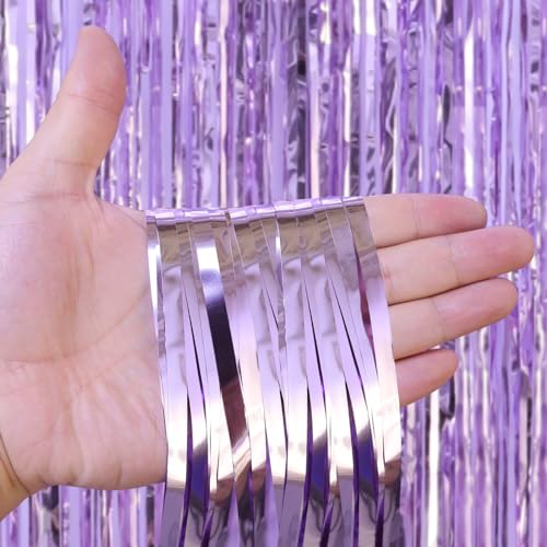 Image of 2 Pack Fringe Curtains Backdrops, Foil Fringe Curtains, Door Streamers for Birthday Wedding Bridal Shower Holiday Graduation Party Decorations, Photo Booth Backdrops, Light Purple