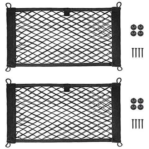 Seepong 2 Pack Large Cargo Net for Trunk, RV, Boats Storage Mesh Pocket Net with 4 Mounting Screw and Builtin Hooks 18 x 9.8 inch Cover