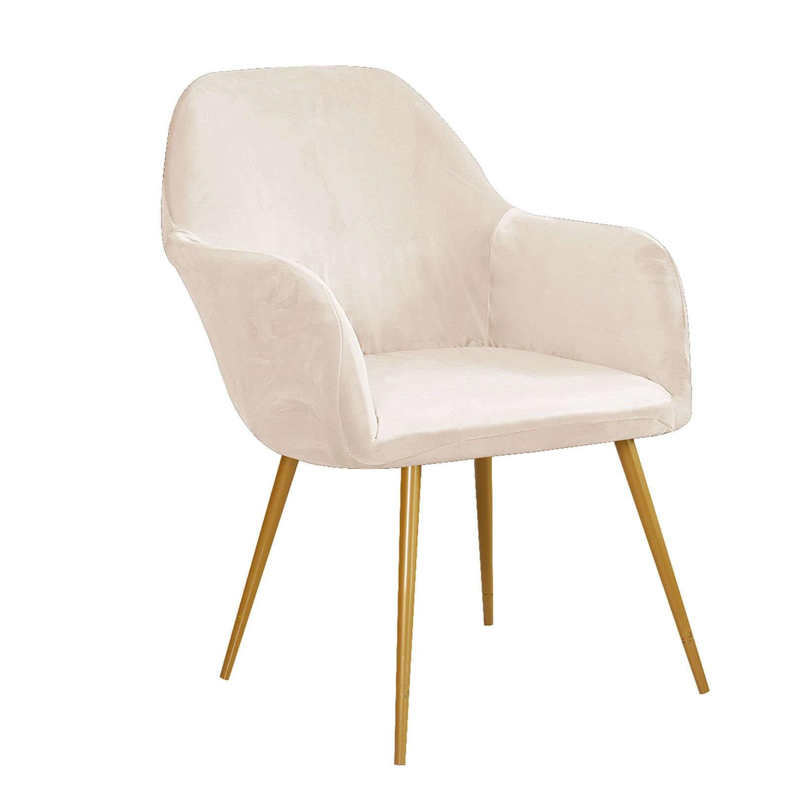Wjhdwyd Beige Velvet Chair Cover With Armrests, 1 Piece Stretch Dining Chair Cover Removable Washable Armchair Cover For Dining Room Bar Living Room(,1 Pièce)