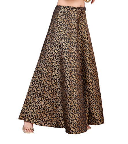 Image of Studio Shringaar Women's Polyester Maxi Benaras Brocade Readymade Long Skirt Lehenga Ghagra