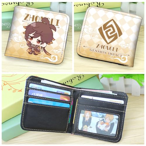 Genshin Impact Wallet for Women Men Kawaii Bifold Wallet Genshin Card Holder Purse Anime Furina, Free Keychain (Zhongli-1)4