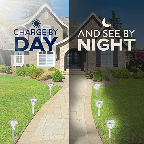 Solar Garden Lights for Outdoor 8 Brightest Light Set - Beautiful Brushed Stainless Steel - Transform Your Paths, Garden, Flowerbeds and Drive - Easy NO Wires Install - Stylish Design and 30cm Tall - Image 2