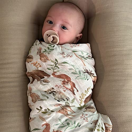 Image of LifeTree Muslin Swaddle Blankets, Woodland Baby Swaddling Wrap Nursery Receiving Blanket for Boys & Girls Unisex, Soft 70% Viscose from Bamboo and 30% Cotton, Large 47 x 47 inches