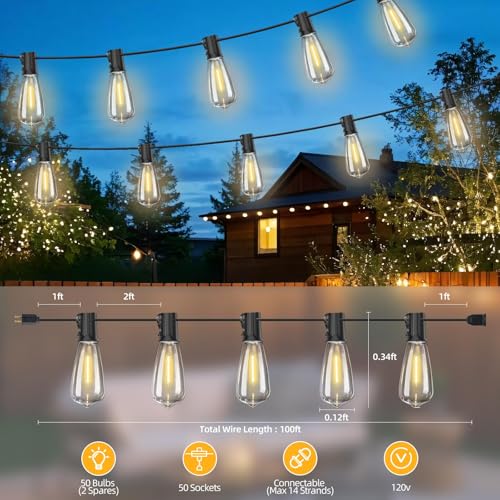 100FT LED Outdoor String Lights for Garden & Patio Decor - Image 2