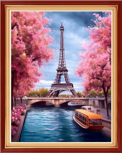 Image of Dimxvean Cross Stitch Kits for Adults - Eiffel Tower Scenery 16x20 inch