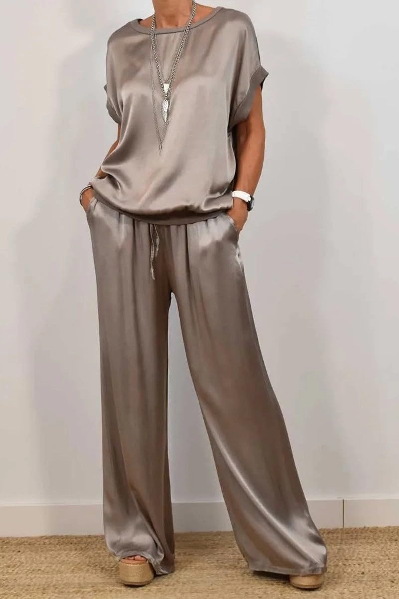Set Coordinati Da Donna In Raso Di Seta, 2 Pezzi, Tuta, Completo Da Donna, Pigiama, Abbigliamento Da Casa, Abbigliamento Da Notte, Tempo Libero, Estate, Autunno.