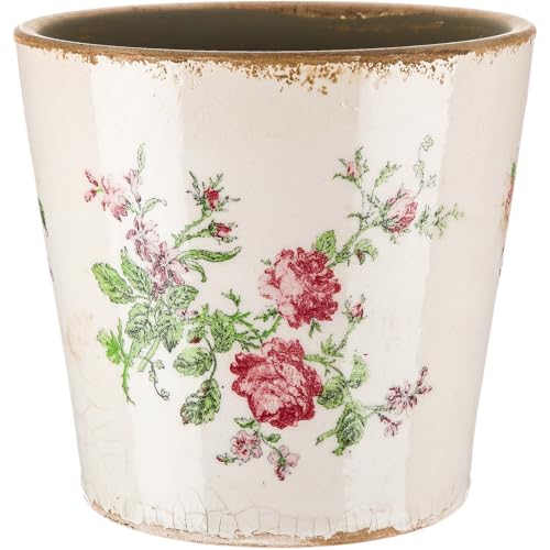 Beeveer 1 Pcs Ceramic Floral Plant Pots with Drainage Hole 5.5 Inch Vintage Farmhouse Accent Planter Rustic Ice Glazed Crack Flower Planter for Indoor Outdoor Home Decor (Pink Rose Beige and Pink)