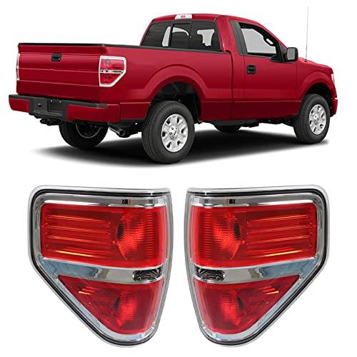 Silscvtt Rear Brake Tail Lights Assembly Replacement For 2009 2010 2011 2012 2013 2014 Ford F150 F-150 Pickup Driver And Passenger Side Tail Lamps Chrome Trim Fo2818143 Fo2819143 #TOP4