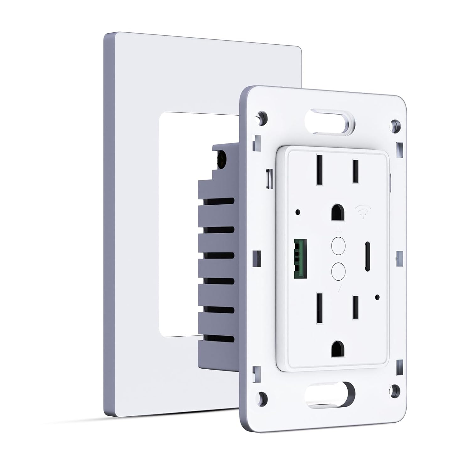 2.4GHz Wi-Fi in-Wall Plug Socket, PD 20W Fast Charging Smart USB Wall Outlet Receptacle with Type-C & Type-A Charger for Phone/Laptop/Home and Office Appliances