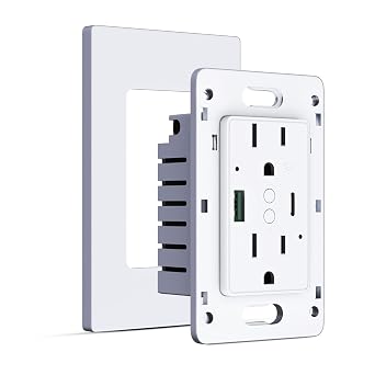 مقبس توصيل واي فاي داخل الحائط بتردد 2.4 جيجاهرتز، مقبس USB ذكي سريع الشحن بقوة 20 وات مع شاحن من النوع C والنوع A للهاتف/الكمبيوتر المحمول/الأجهزة المنزلية والمكتبية