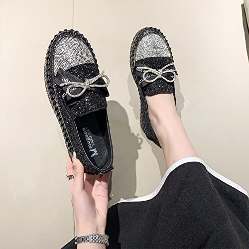 Image of Women's Fashion Rhinestone Slip On Sneakers Casual Comfort Platform Walking Shoes Cute Bowknot Glitter Bling Loafers