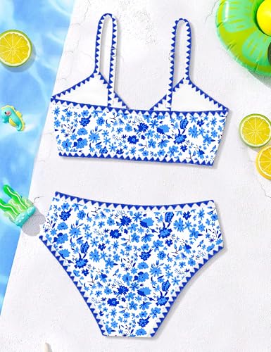 Image of Girls Swimsuit V Neck Bikini Set Color Block with Cover Up 3Pcs Bathing Suits