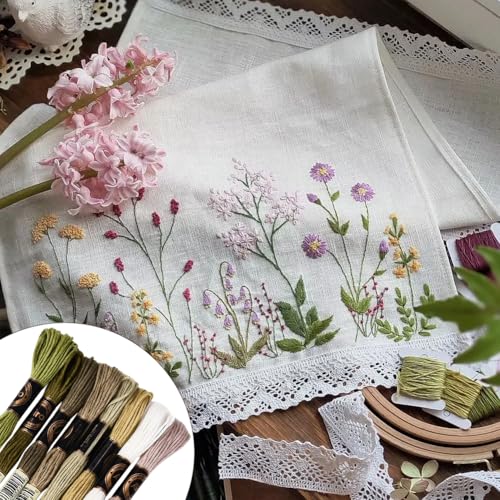 Image of 70 Yards 8 Skeins Gradient 6 Strands Matcha Green Polyester Embroidery Thread Cross Stitch Floss Variegated Friendship Bracelet String Assorted Bulk for Hand Sewing Making Knitting Supply