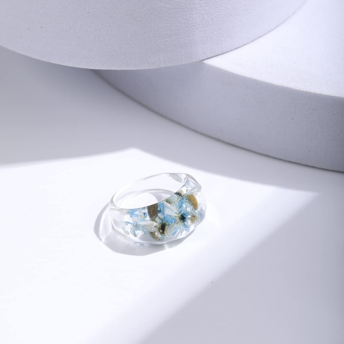 Chunky Acrylic Dried Flower Resin Rings Set Transparent Aesthetic Wide Thick Knuckle Stacking Ring for Women Colorful Beach Colorful Boho Jewelry - Image 6