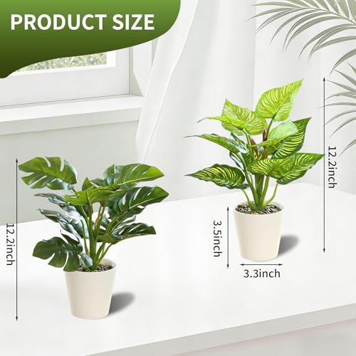 Kunstplanten in pot, plastic planten, set van 2 kunstplanten, kamerplanten voor thuis, decoratieve kamerplanten voor woonkamer, badkamer, keuken en vensterbank - Afbeelding 3