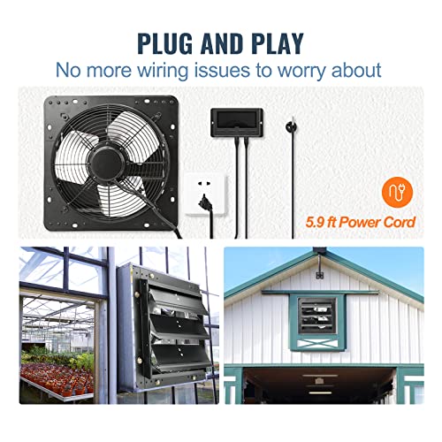 Vevor Shutter Exhaust Fan, 14'' With Temperature Humidity Controller, Ec-Motor, 1513 Cfm, 10-Speed Adjustable Wall Mount Attic Fan, Ventilation And Cooling For Greenhouses, Garages, Sheds, Etl Listed #TOP4