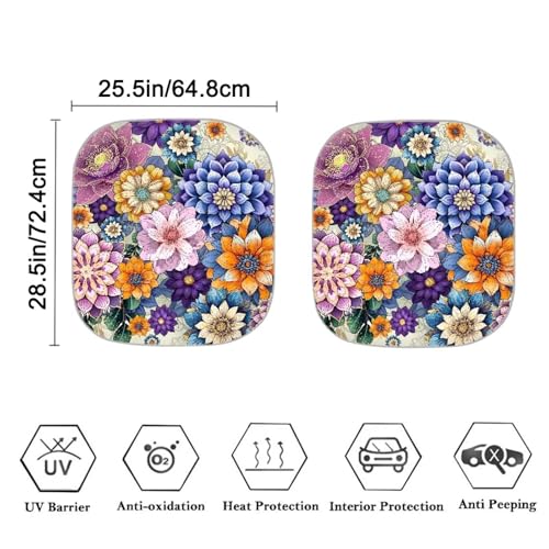Image of Hippie Flower Car Window Shades 2 PCS Foldable Automotive Interior Accessories for Sun Protection Auto Sun Heat and UV Rays Blocker Car Interior Accessories for Sun Heat