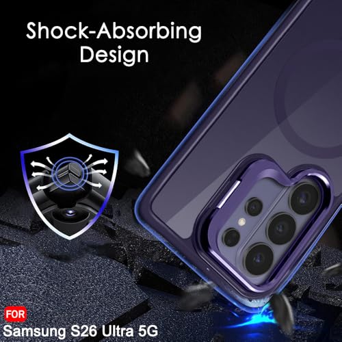 Image of TheGiftKart for Samsung S26 Ultra Case | Shockproof Hard Back Cover | Built-in Stand | Hybrid Shockproof Galaxy S26 Ultra Cover (PC & TPU, Matte Frosted Back, MagSafe Compatible, Translucent Violet)
