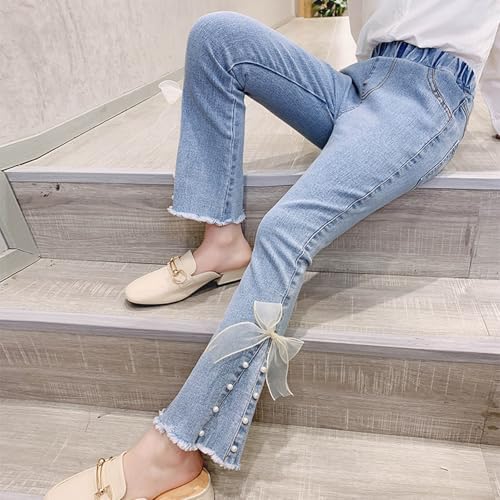 Teen Girls Flare Jeans Vintage Bell Bottom Jeans High Waisted Elastic Waist Denim Pants Lace Bow Bootcut Denim Pants4