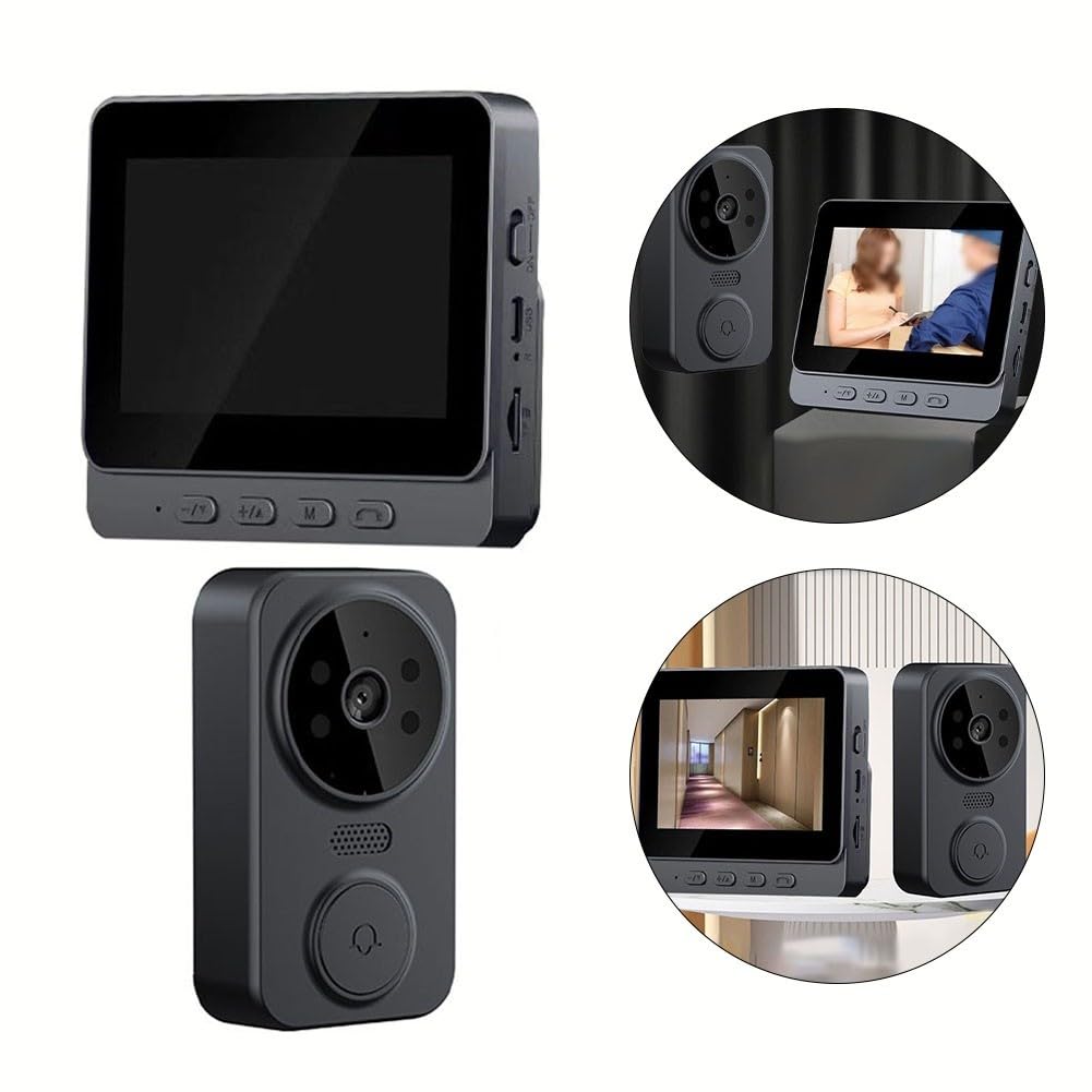 FACAIIO Sonnette vidéo sans fil avec écran IPS de 4,3", interphone bidirectionnel, vision nocturne, détection de mouvement, stockage de carte SD, signal longue portée, noir
