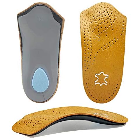 Orthotic Insoles 3/4 Length, Half Plantar Fasciitis Support with Metatarsal Pad Heel Cushion, Light Leather Foot Shoe Inserts for Women and Men, High Arch Support for Flat Feet Walking Exercising, S Cover